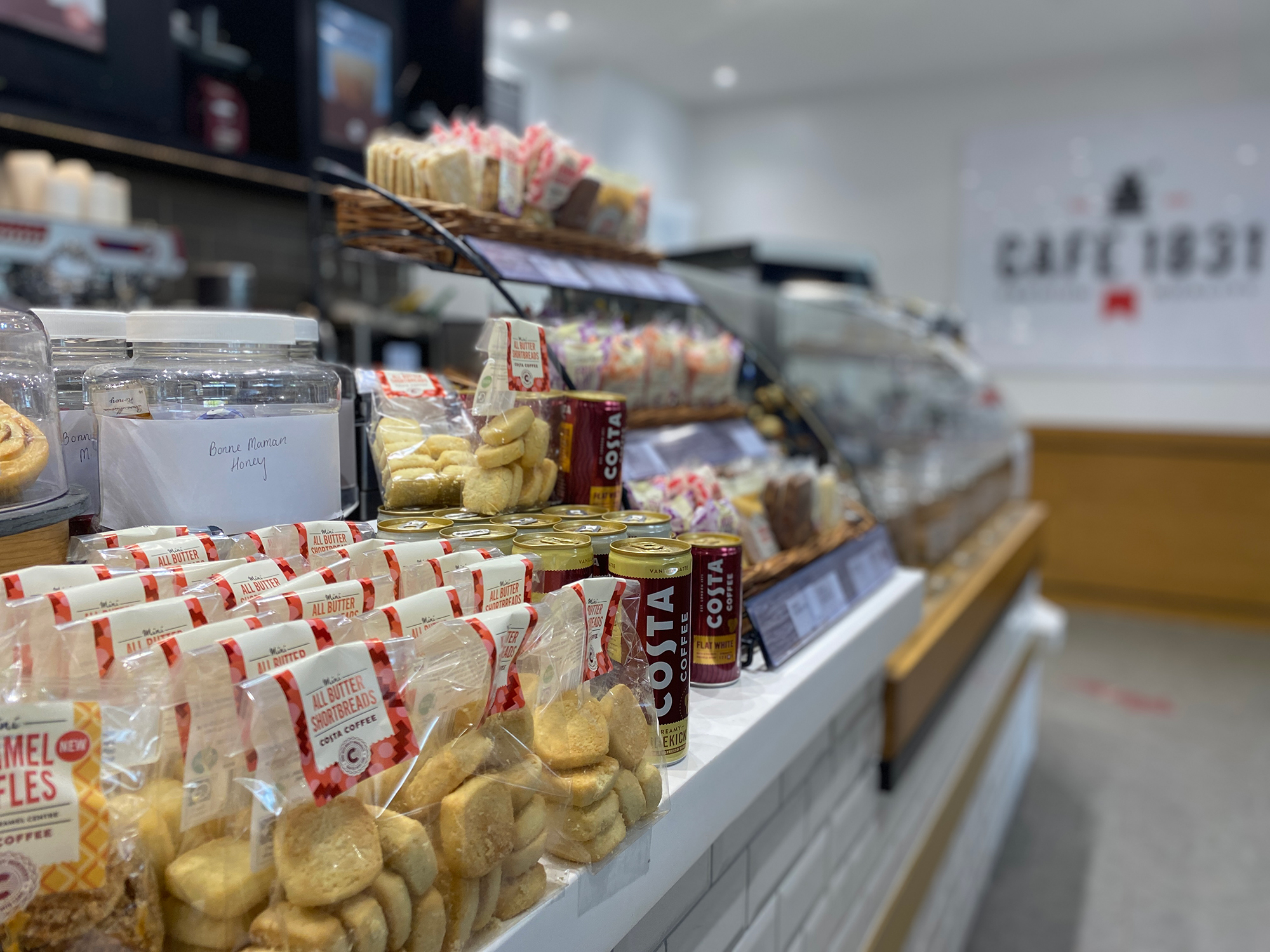Counter stand full of food at Cafe 1831