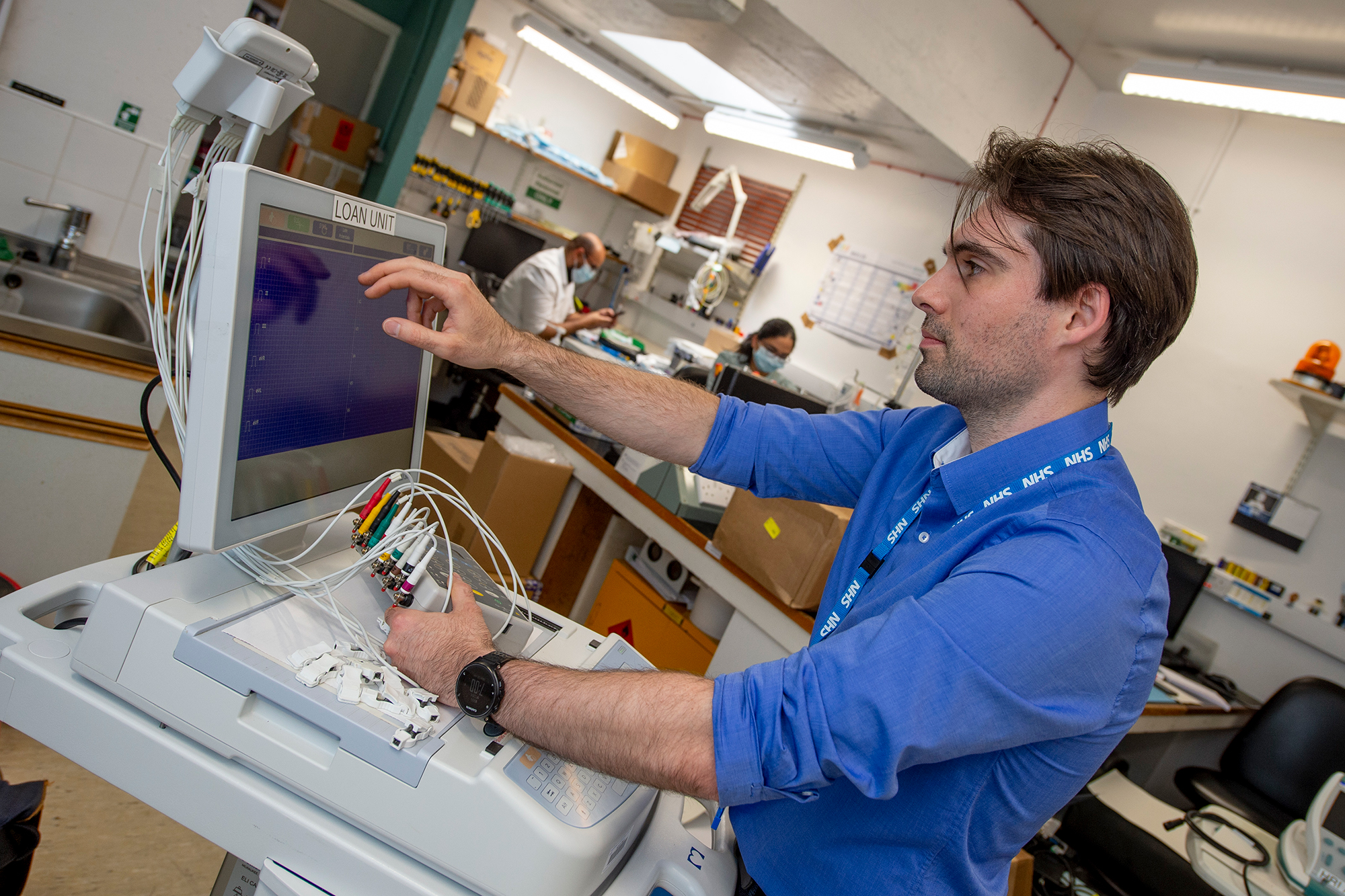 Male employee working on a computer.