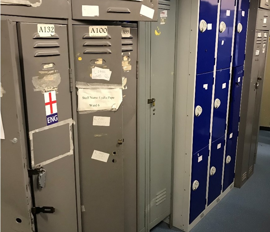Lockers pre-refurbishment at Huddersfield Royal Infirmary 